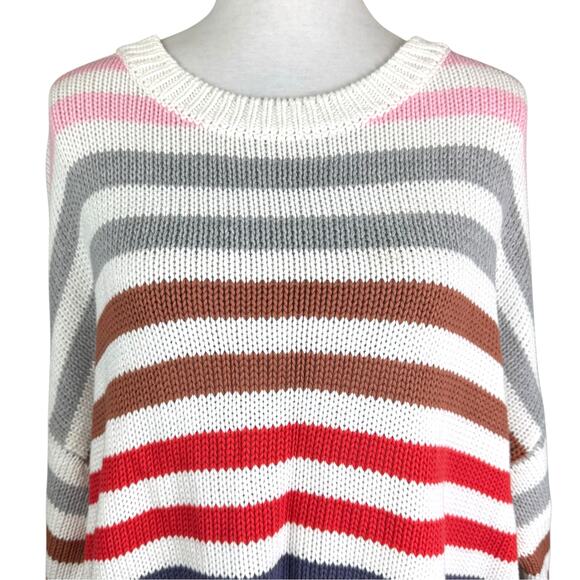 John + Jenn Colorful Striped Long Sleeve Boxy Chunky Knit Boutique Sweater - Picture 6 of 14